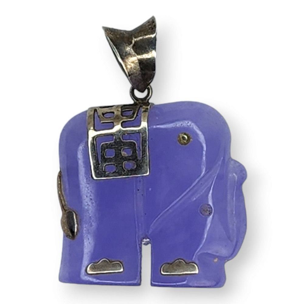 Vintage Sterling Silver 925 and Purple Jade Elephant Pendant